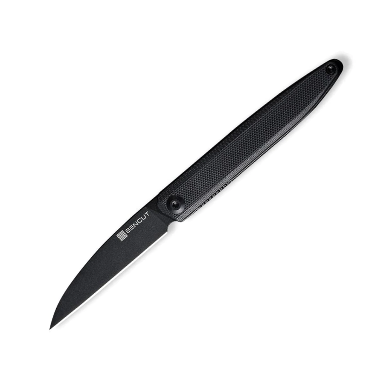 Sencut Jubil Front Flipper (S200292) 2.95" D2 Black Wharncliffe Plain Blade, Black G-10 Handle