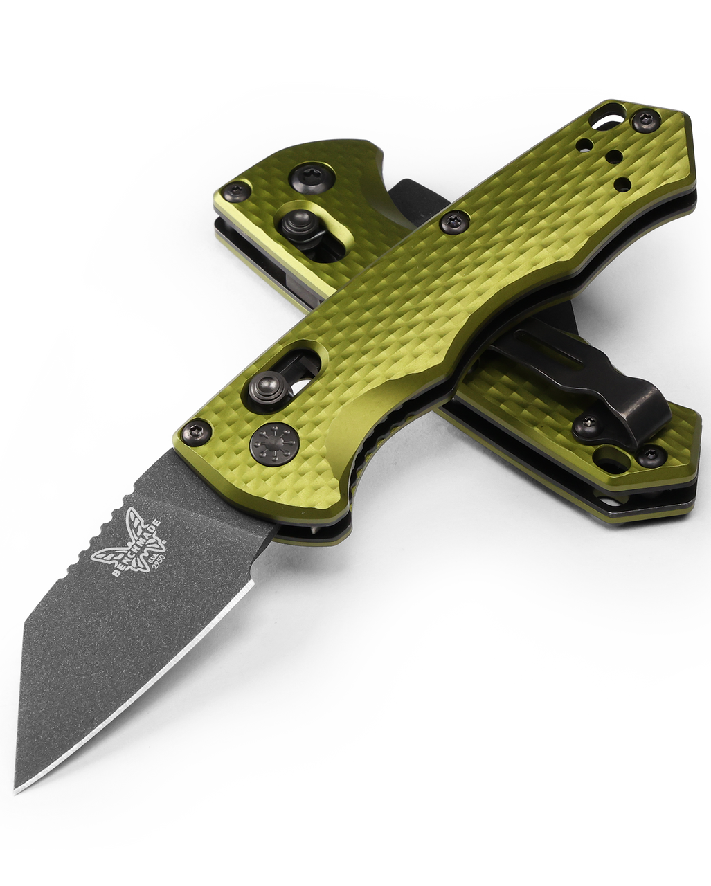 Benchmade Partial Immunity Auto (2950BK-2) 1.95" CPM-M4 Cobalt Black Wharncliffe Plain Blade, Woodland Green Aluminum Handle