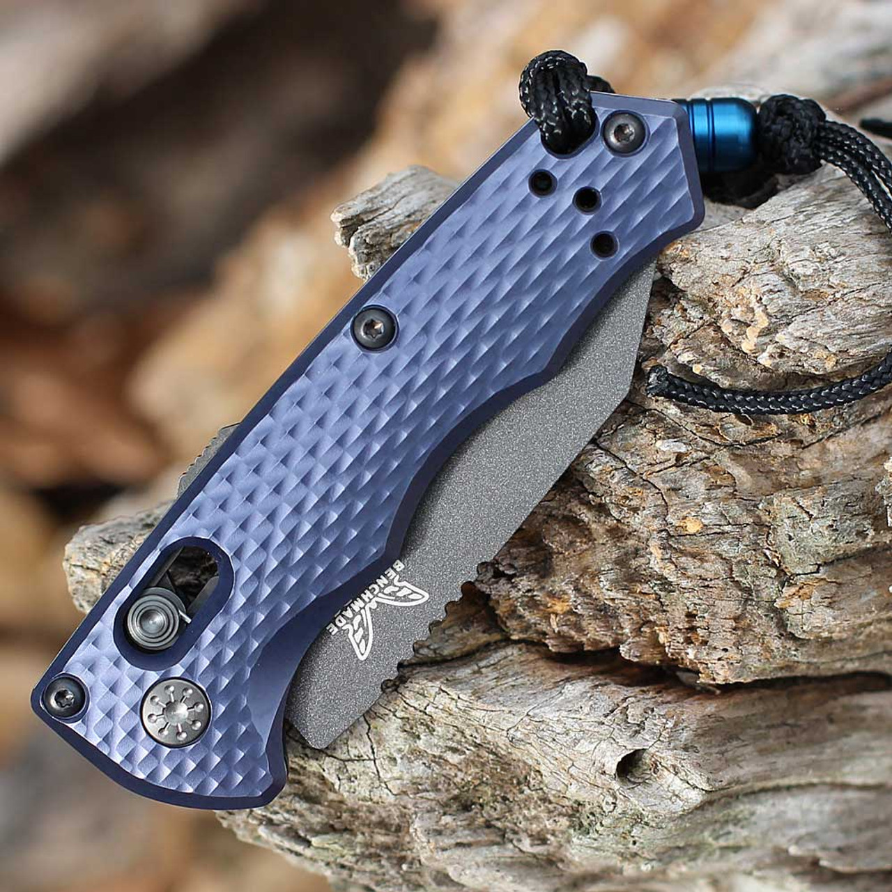 Benchmade Auto Immunity (2900BK) 2.49" CPM-M4 Cobalt Black Wharncliffe Plain Blade, Crater Blue Aluminum Handle