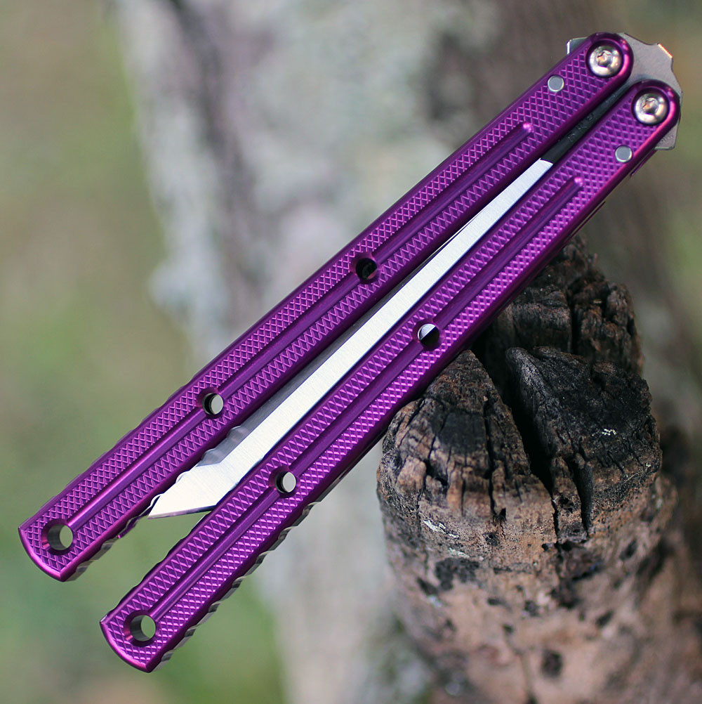 Squid Industries Krake Raken V3 (KrakeRakenV3PurTanto) 4.50" AEB-L Satin Tanto Plain Blade, Purple Aluminum Handle