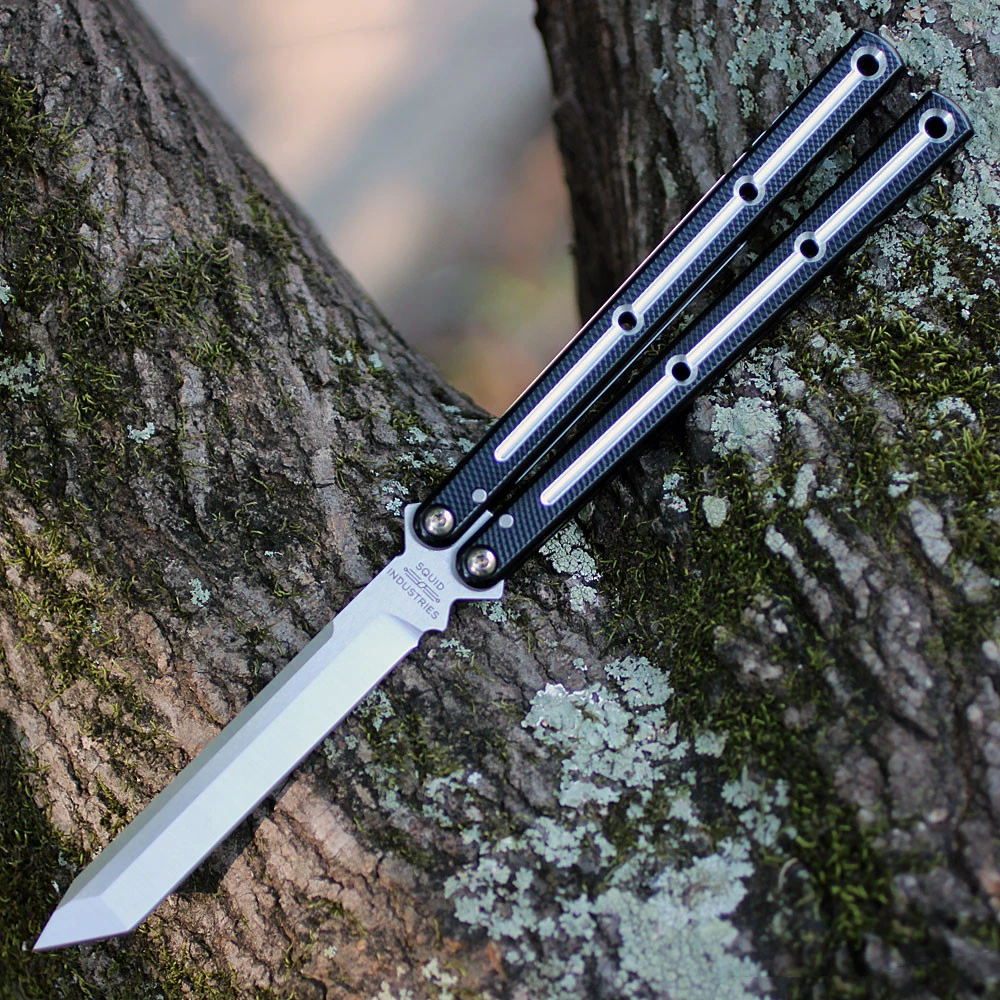 Squid Industries Krake Raken V3 (KrakeRakenV3DTBlkTanto) 4.50" AEB-L Satin Tanto Plain Blade, Dual Tone Silver and Black Aluminum Handle