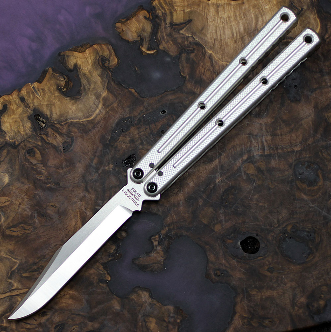 Squid Industries Krake Raken V3 (KrakeRakenV3SilBow) 4.50" AEB-L Satin Bowie Plain Blade, Silver Aluminum Handle