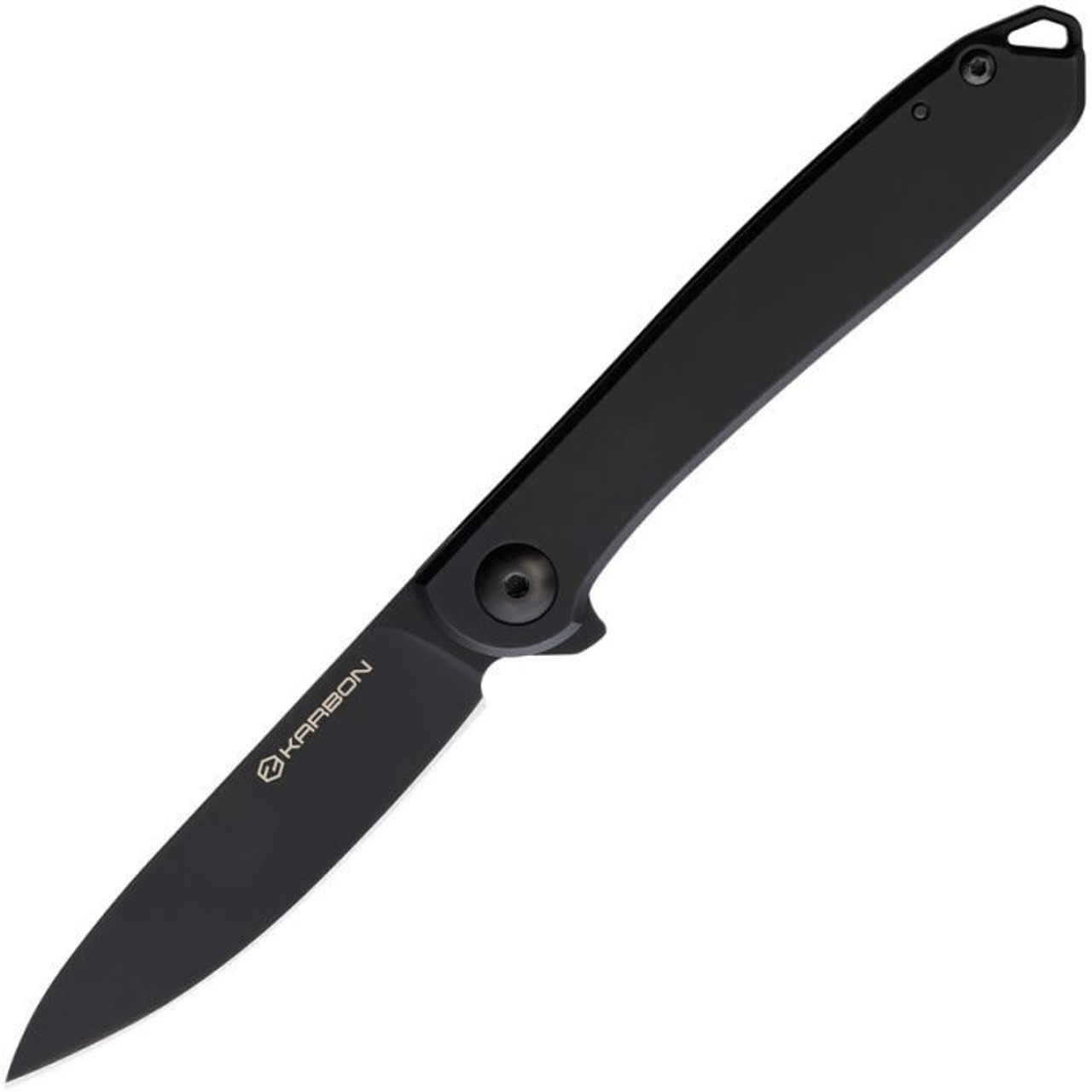 Karbon Knives Tidbit (KARB107) 3" Bohler N690 Black Drop Point Plain Blade, Black PVD Coated Stainless Steel Handle