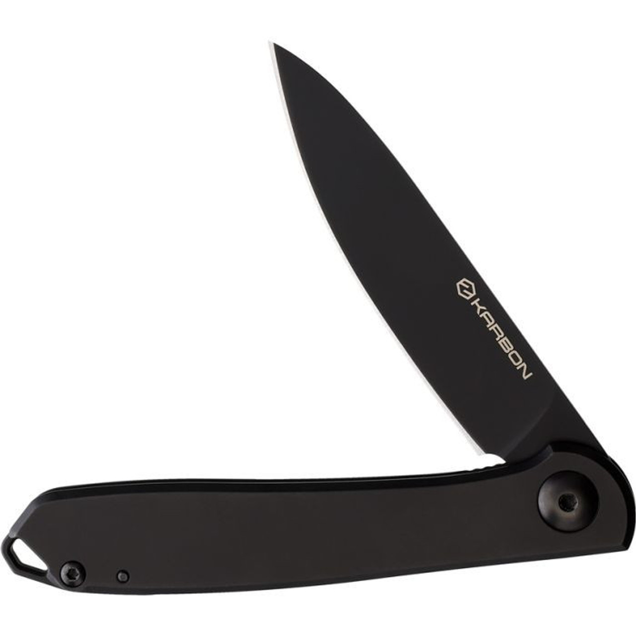 Karbon Knives Tidbit (KARB107) 3" Bohler N690 Black Drop Point Plain Blade, Black PVD Coated Stainless Steel Handle
