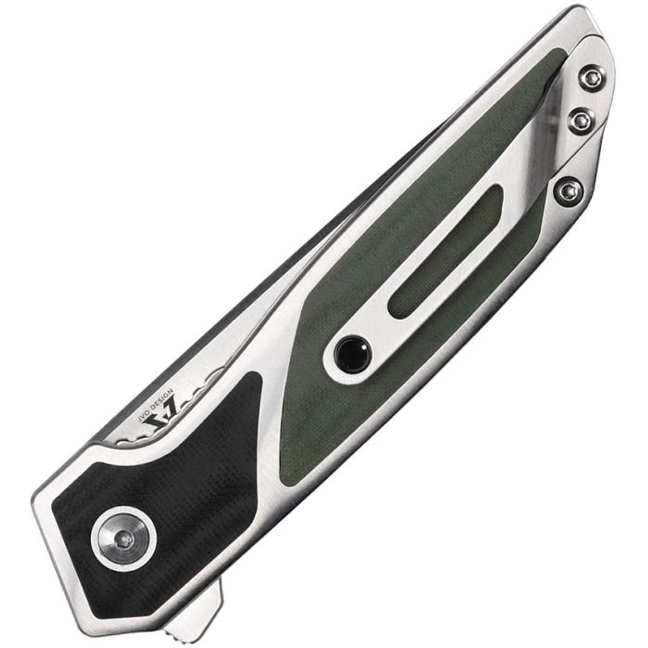 Begg Knives Diamici (BG014) 3" D2 Satin Straight Back Plain Blade, Stainless Steel Handle w/ Black and Green G-10 Inlay