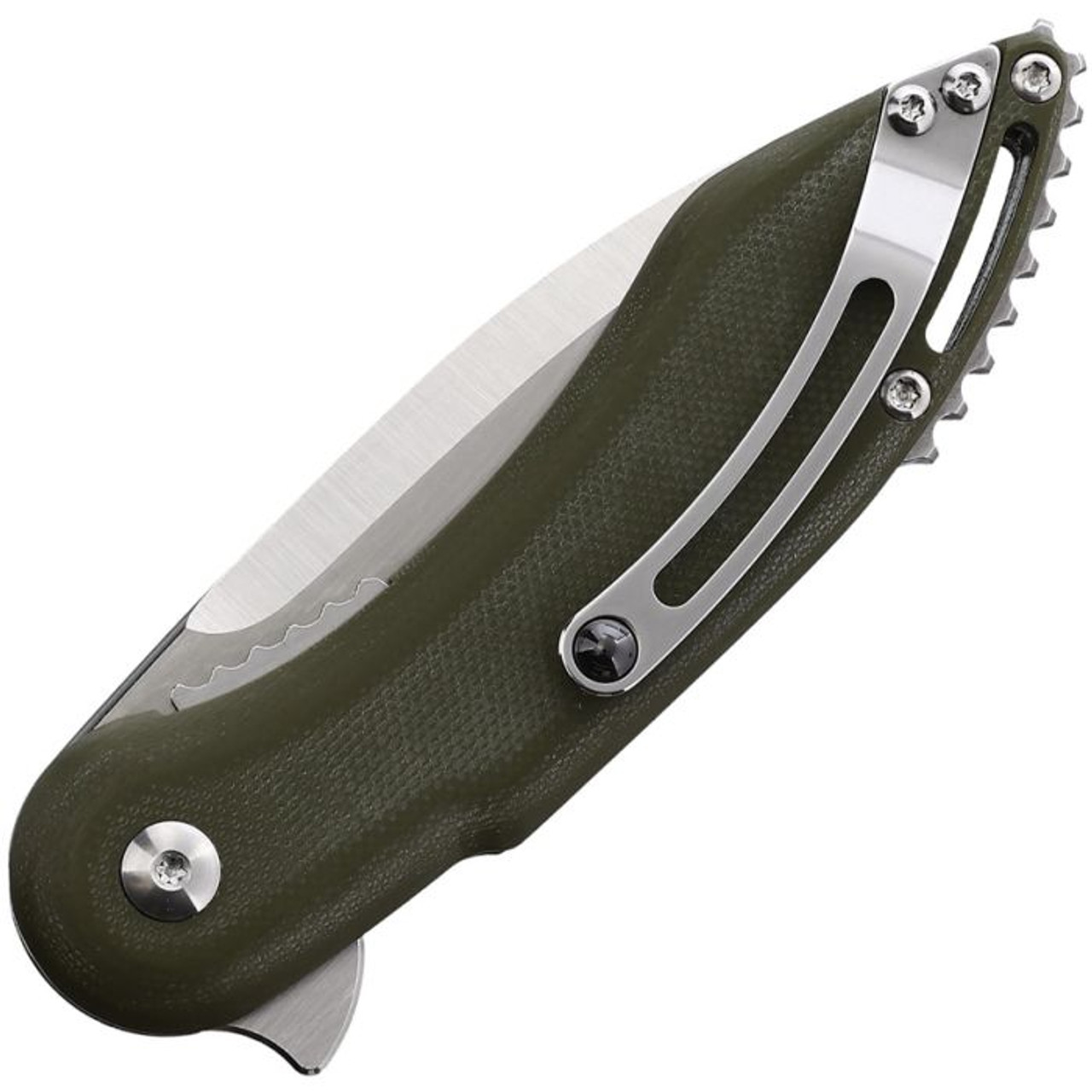Begg Knives Mini Glimpse (BG003) 3" D2 Satin Drop Point Plain Blade, OD Green Smooth G-10 Handle