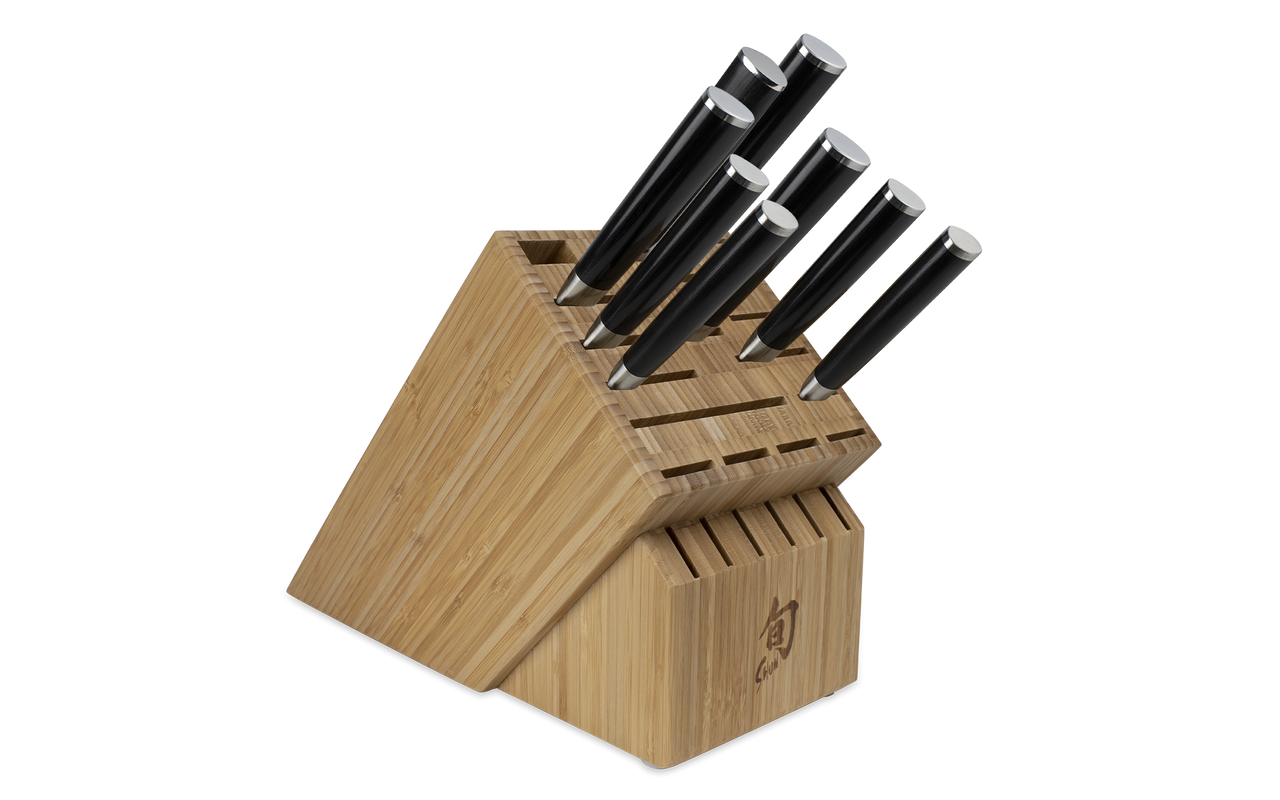 Shun Classic 9-Piece Chef's Choice Block Set (DMS0934) – VG-MAX Damascus Blades, D-Shaped Ebony Pakkawood Handles, Bamboo Block