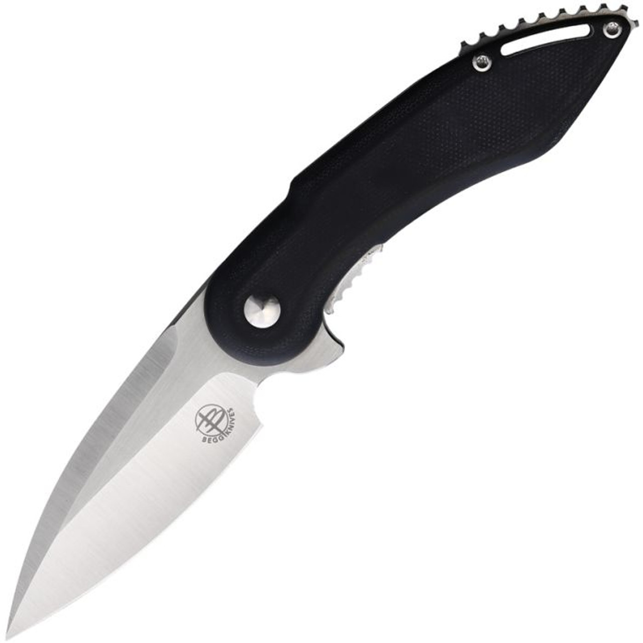 Begg Knives Mini Glimpse (BG002) 3" D2 Satin Drop Point Plain Blade, Black G-10 Handle