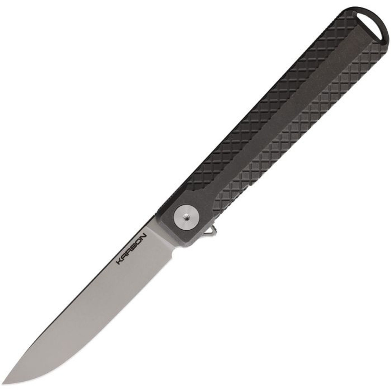 Karbon Knives Beatnik (KARB110) 3.25" CPM-20CV Bead Blasted Drop Point Plain Blade, Gray Milled Titanium Handle