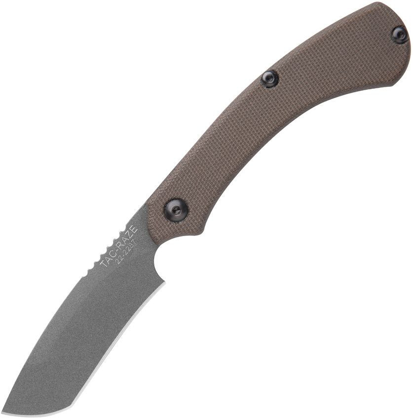 TOPS Tac-Raze 08 Recurve (TPTRAZ08) 3.25" 1095 Grey Tungsten Coated Recurved Razor Plain Blade, Green Micarta Handle, Leather Sheath