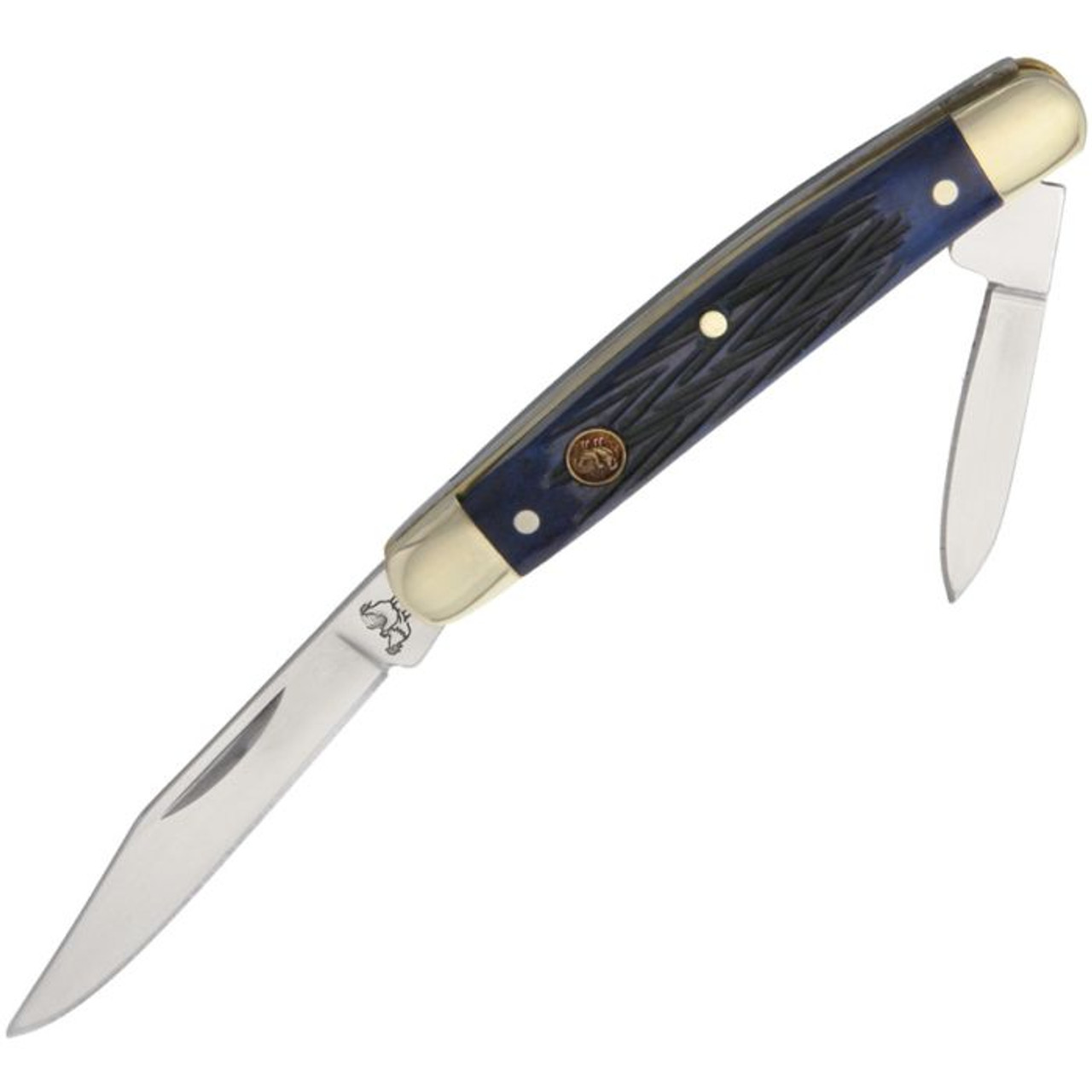 Hen & Rooster Pen Knife (302BLPB) Mirror Finished German Steel Pen and Clip Blade, Blue Pick Bone Handle