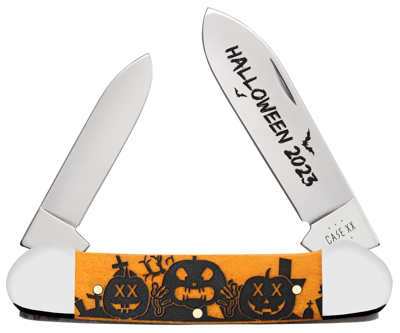 Case Canoe 10626 Halloween 2023 Persimmon Orange Bone (62131 SS) Tru-Sharp Spear and Pen Blades