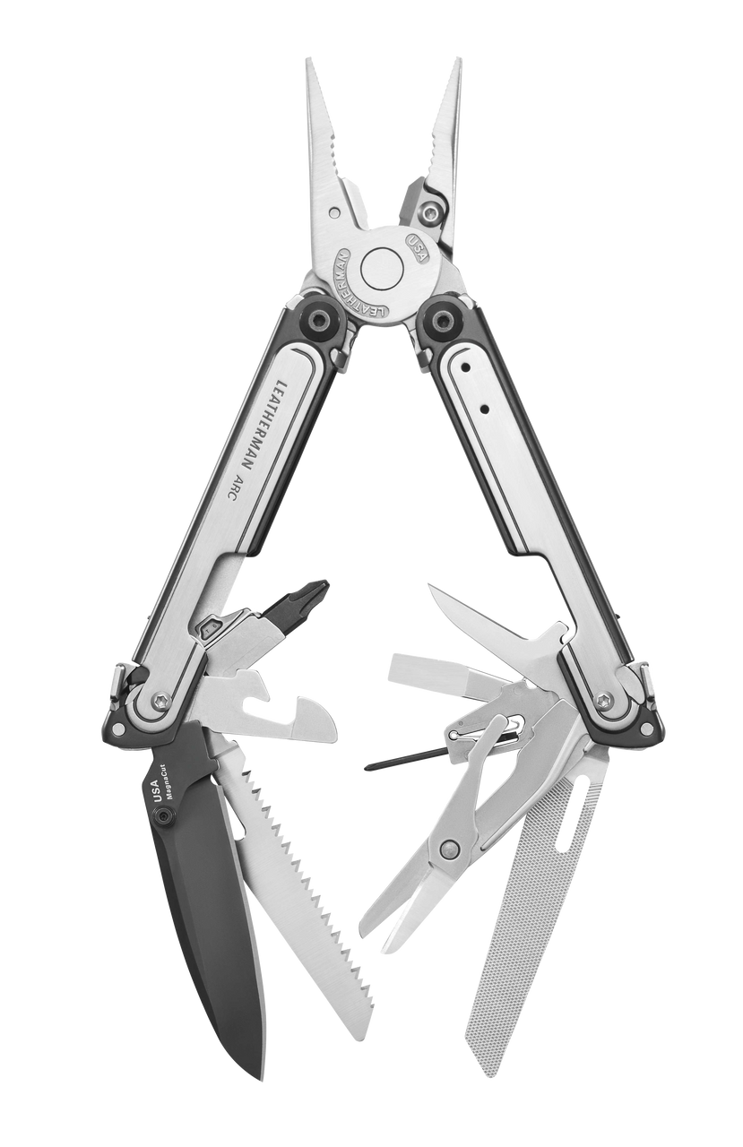 Leatherman ARC Multi-Tool (833074) Silver and Black 420HC/440C Stainless Steel Construction- MagnaCut DLC Coated Blade - 20 Tools, Gray Nylon Sheath with Pockets