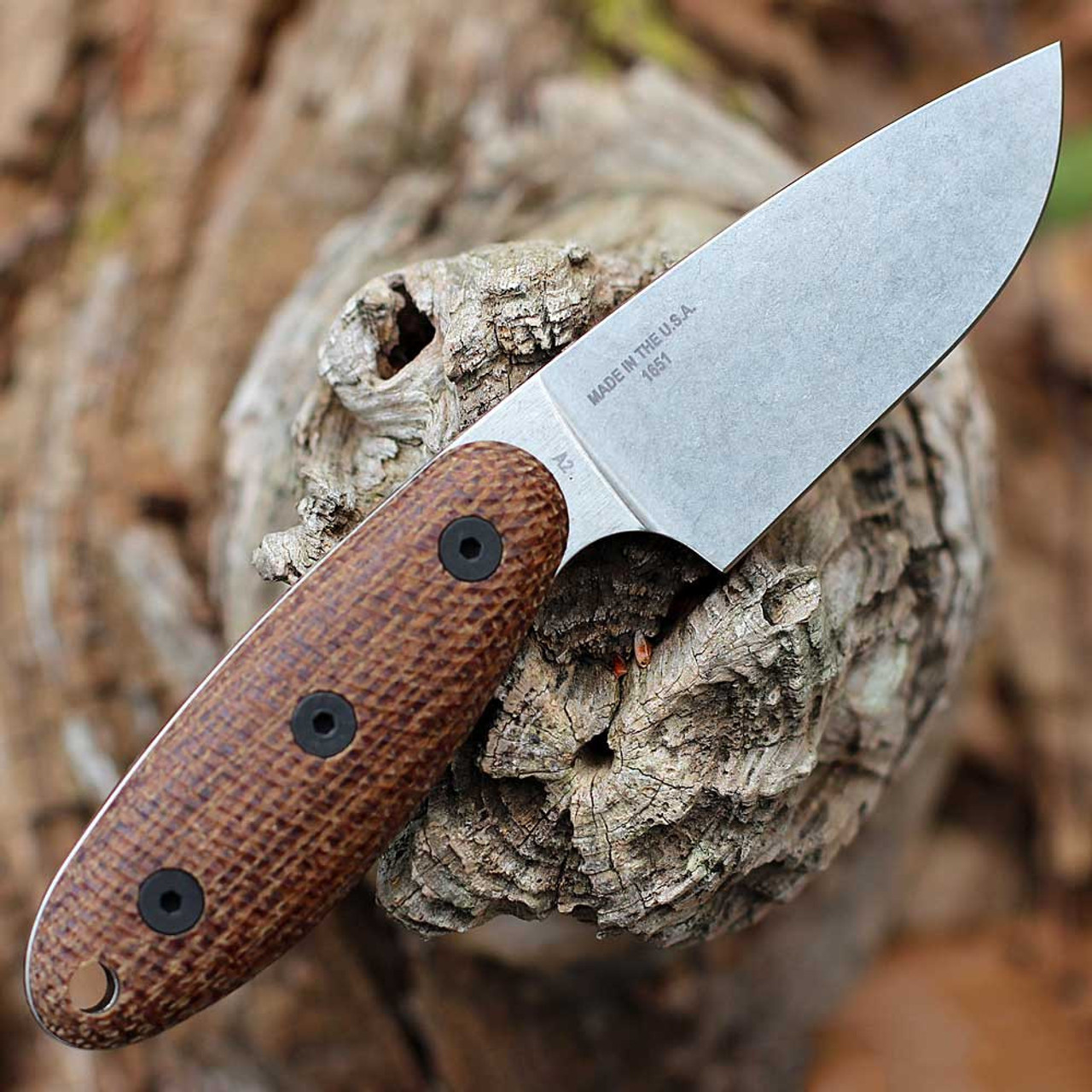 ESEE Knives Sencillo (ESEE-SENCILLO-A2) 3.25" A2 Tool Steel Tumbled Finish Drop Point Plain Blade, Brown Burlap Micarta Handle, Black Kydex Sheath