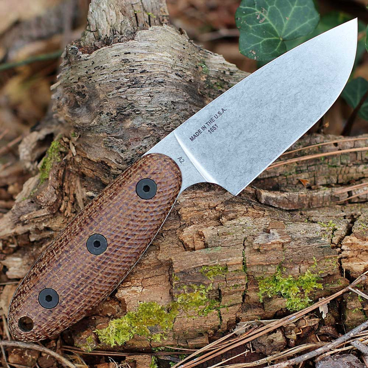 ESEE Knives Sencillo (ESEE-SENCILLO-A2) 3.25" A2 Tool Steel Tumbled Finish Drop Point Plain Blade, Brown Burlap Micarta Handle, Black Kydex Sheath