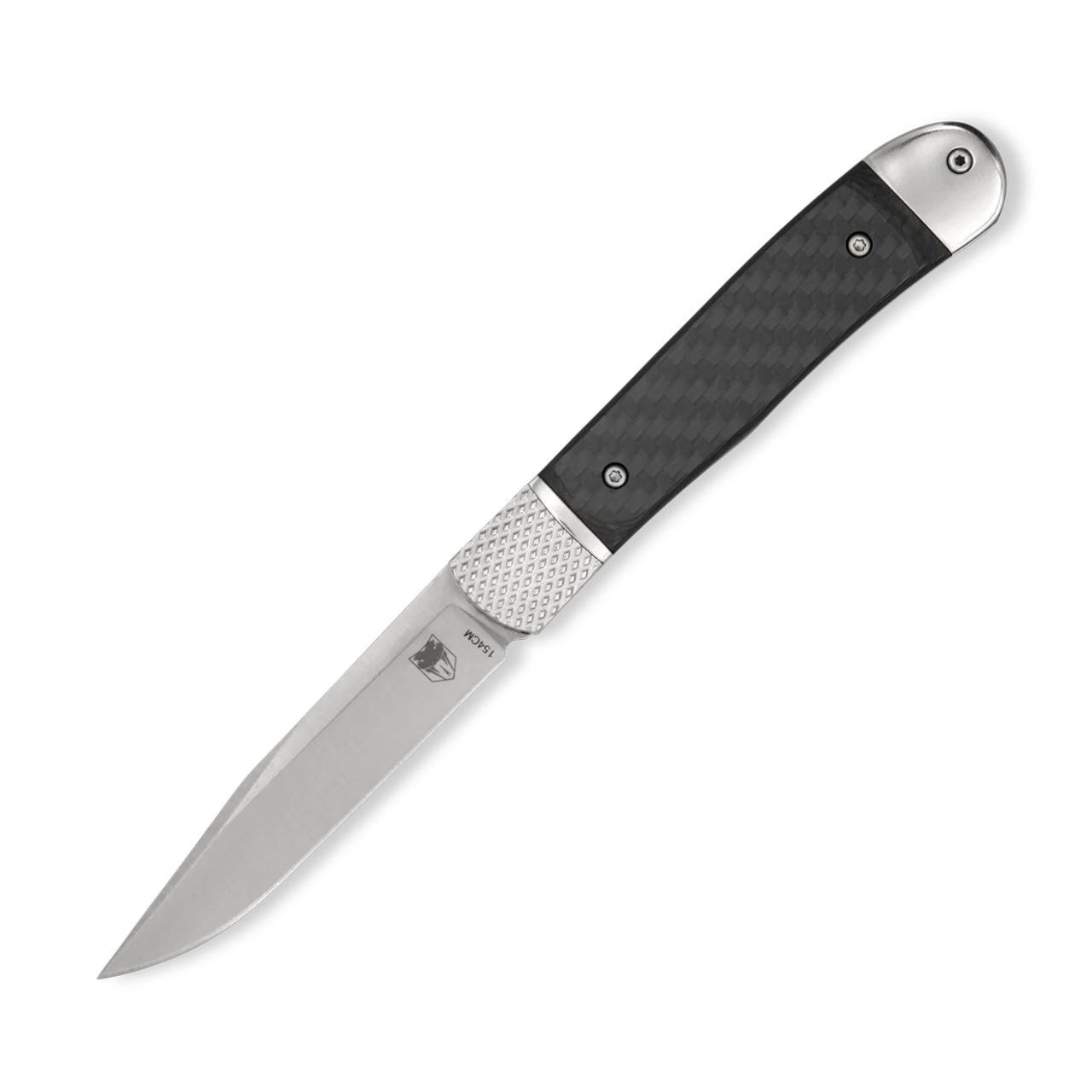 CobraTec Trapper Hidden Release Automatic (CTTHRCF154CM) 3.125" 154CM Satin Drop Point Plain Blade, Black Carbon Fiber Handle w/Silver Bolster