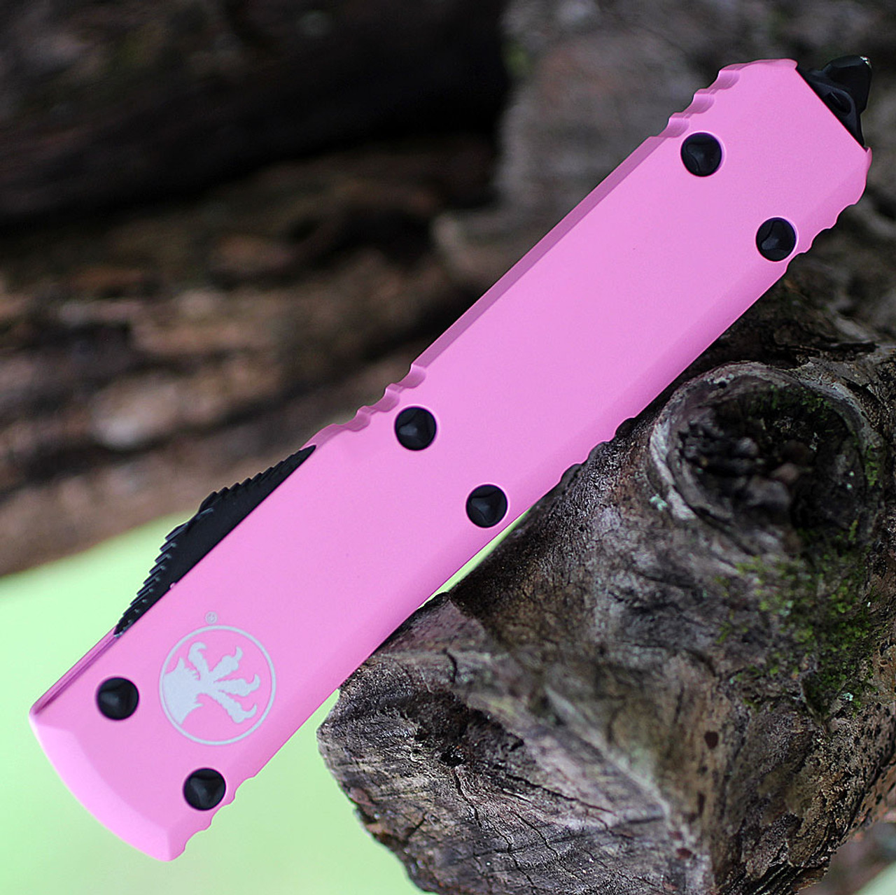 Microtech Ultratech S/E (MCT1211BPK) 3.44" Premium Steel Black Drop Point Plain Blade, Baby Pink Aluminum Handle