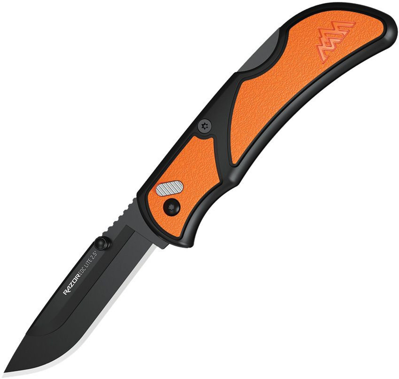 Outdoor Edge Razor EDC Lite (RCB25-2C) 2.5" Japanese 420J2 Stainless Steel Replaceable Drop Point Plain Razor Blade, Black Glass Filled Nylon Handle with Orange TPR Inserts