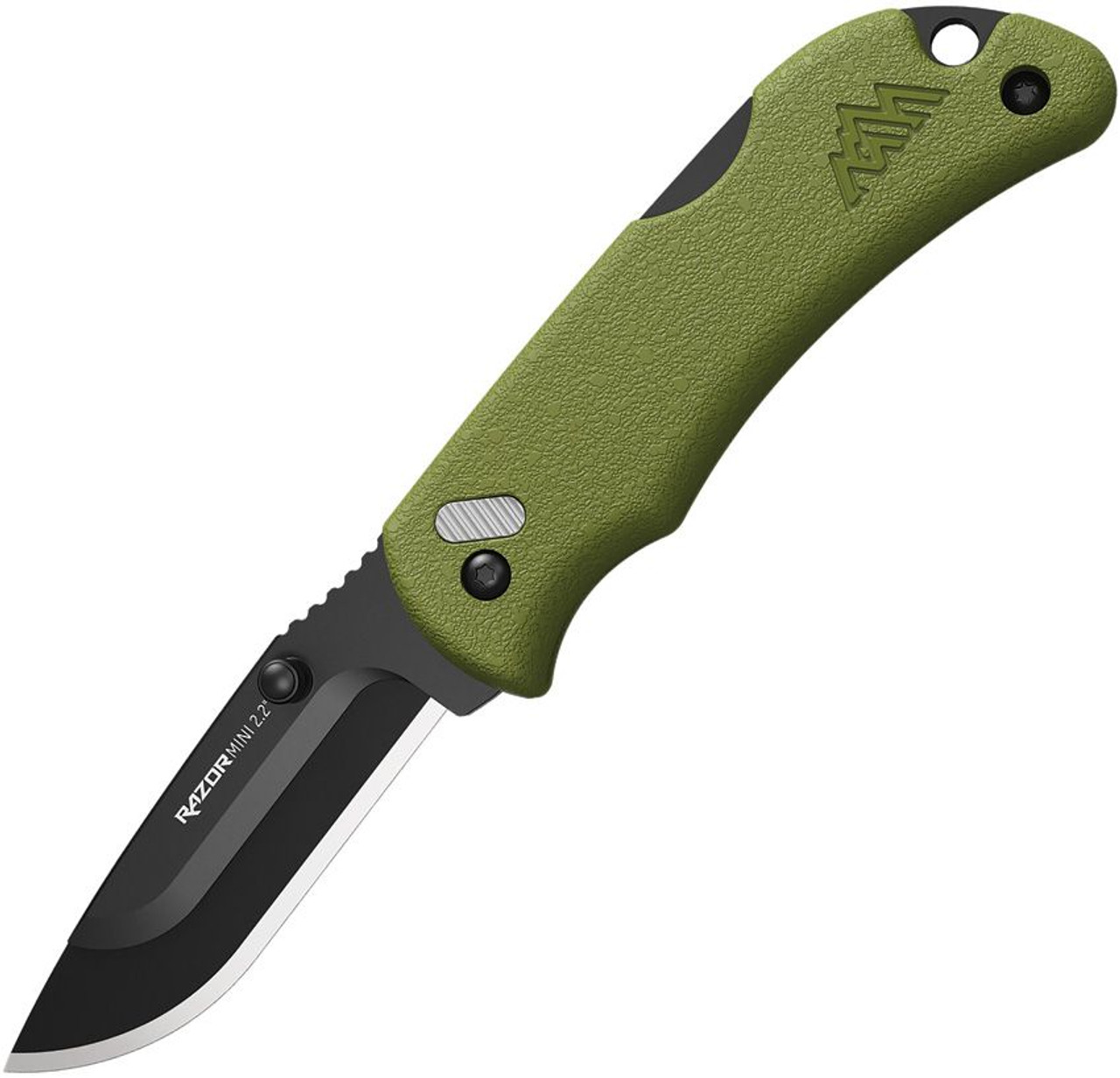 Outdoor Edge Razor Mini (RMG22-2C) 2.2" Japanese 420J2 Stainless Steel Replaceable Drop Point Plain Razor Blade, Olive Drab Green ABS Handle