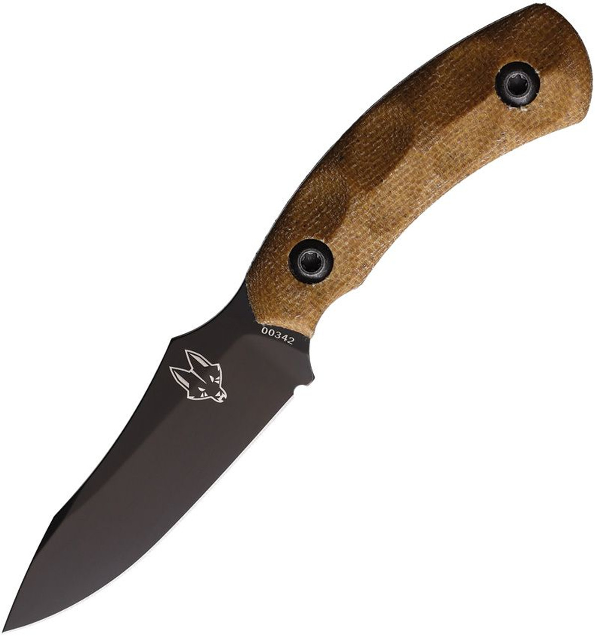 Southern Grind Jackal Pup Fixed Blade (SG22297) 4.75" 8670M Black PVD Coated Drop Point Plain Blade, Brown Sculpted Micarta Handle, Black Kydex Sheath