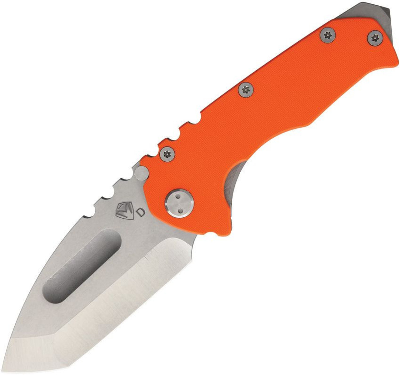 Medford Praetorian Genesis Framelock (MD11DTT11TM) 3.75" Satin D2 Tanto Plain Blade, Orange G-10 Front Handle, Tumbled Titanium Back Handle Silver Hardware