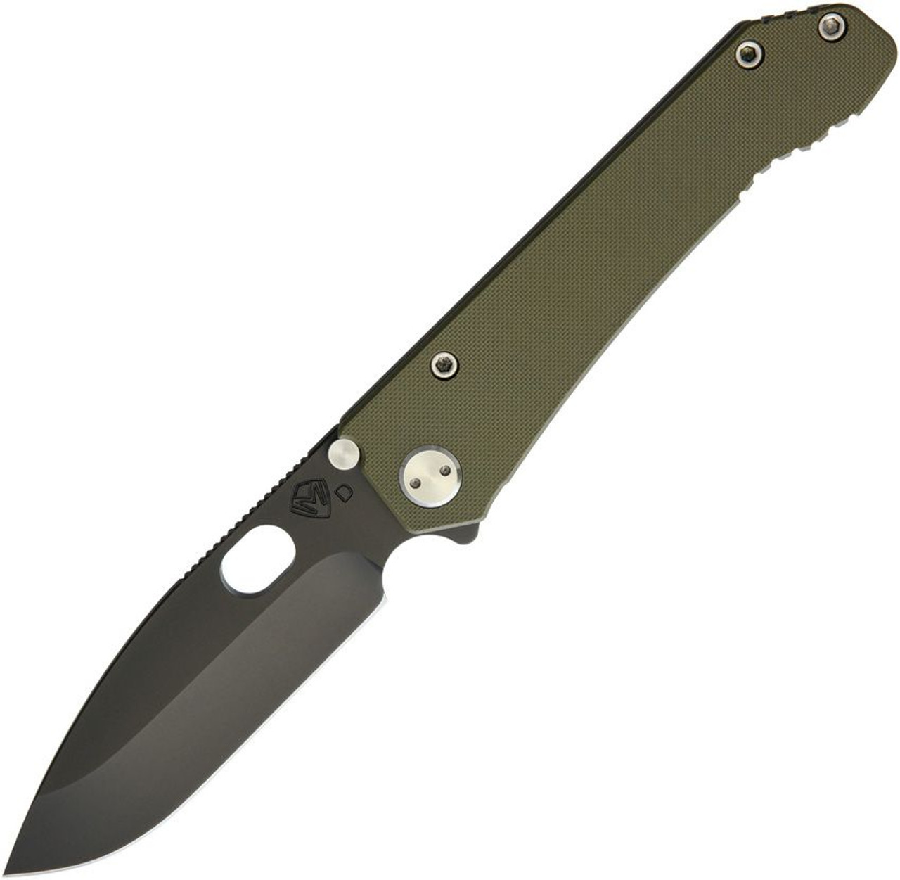 Medford Deployment Framelock (MD002DPQ10TMSS) 4" PVD Coated D2 Drop Point Plain Blade, Olive Drab Green G-10 Front Handle, Tumbled Titanium Back Handle Silver Hardware