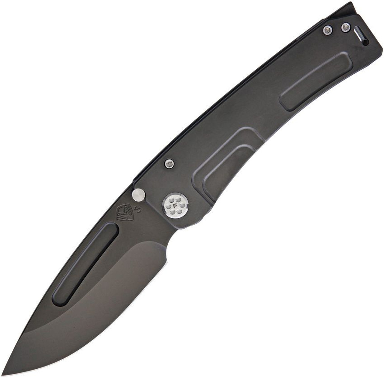 Medford Mara-H Framelock (MD0453PD30PV) 4" PVD Coated 3V Drop Point Plain Blade, Black PVD Coated Titanium Handle Handle Silver Hardware