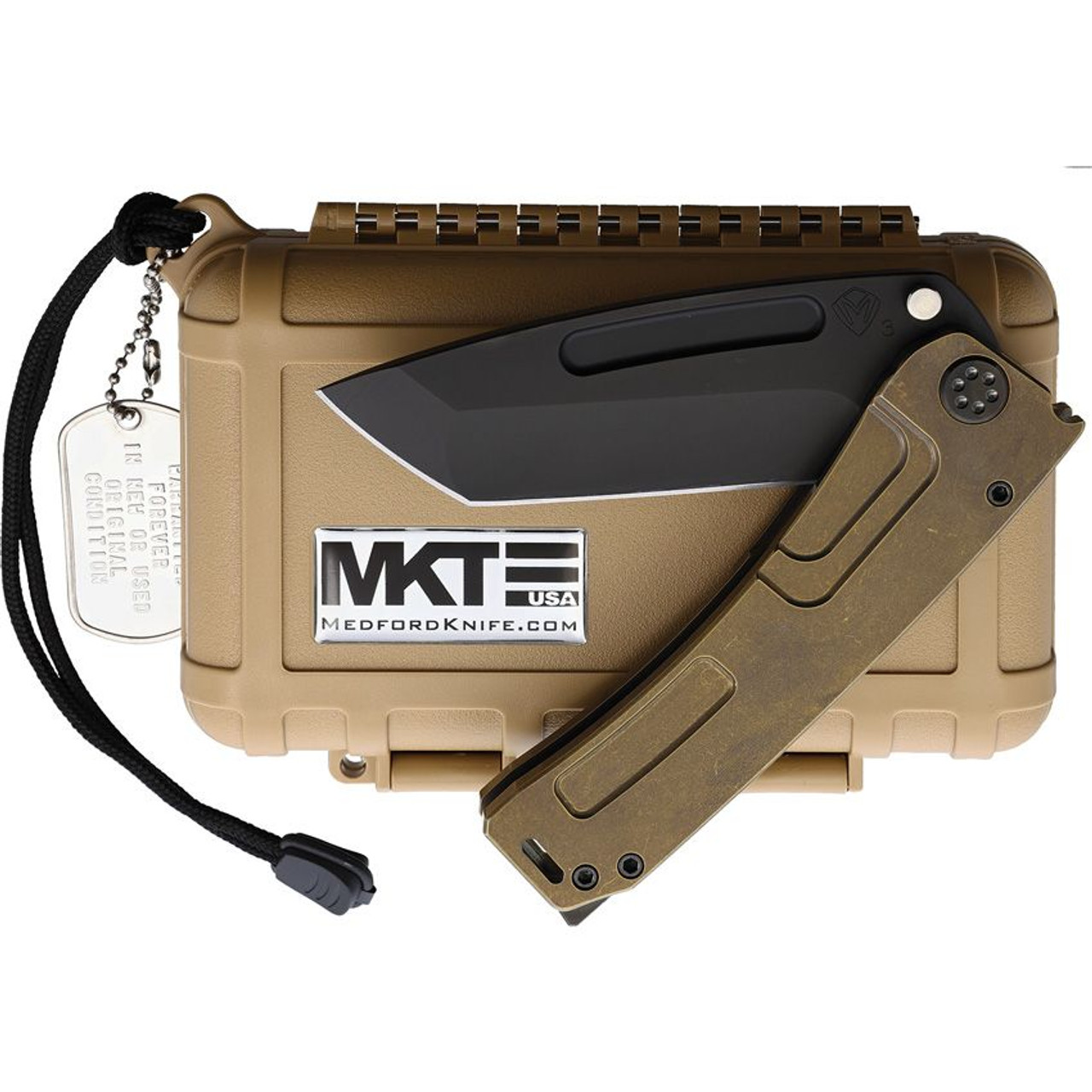 Medford Marauder Framelock (MD0453PT36A1) 4.25" PVD Coated 3V Tanto Plain Blade,Bronze Anodized Titanium Handle Bronze Silver Hardware