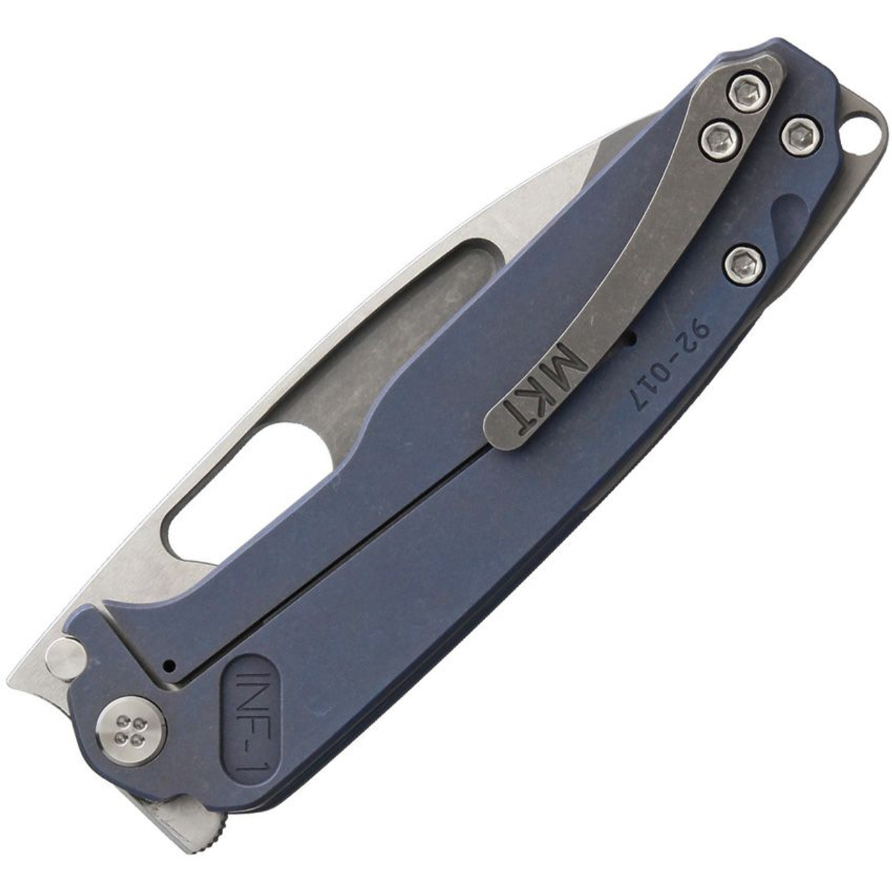 Medford Infraction Framelock (MD031STQ37A2) 3.6" Tumbled S35VN Drop Point Plain Blade, Blue Anodized Titanium Front Handle, Tumbled Titanium Back Handle, Silver Hardware