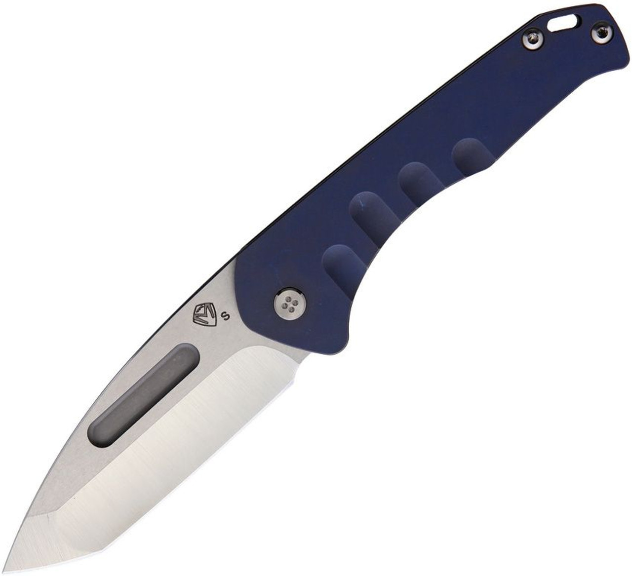 Medford Knife & Tool Praetorian Slim Flipper Frame Lock (MD208STT37A2)- 3.25" Satin CPM-S35VN Drop Point Blade, Blue Anodized Titanium Handle