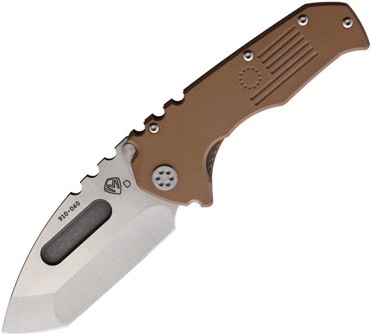 Medford Praetorian Framelock (MD030DTT0909) 3.75"Tumble Finished D2 Tanto Plain Blade, Coyote Tan G-10 Handle, Silver Hardware