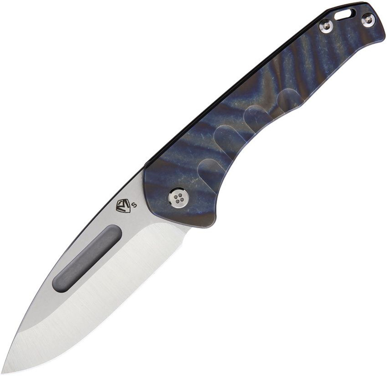 Medford Knife & Tool Praetorian Slim Frame Lock (MD208STD03A2)- 3.25" Satin CPM-S35VN Drop Point Blade, Flamed Titanium Handle