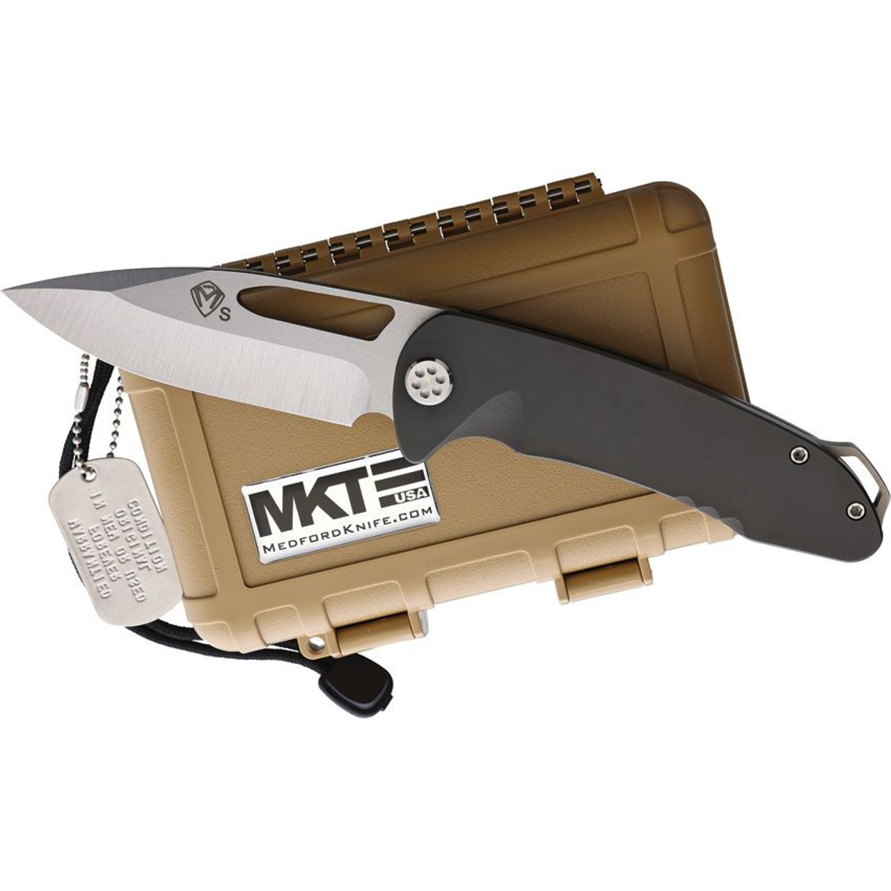 Medford Knife & Tool On Belay Frame Lock Knife (MD038ST30PV) - 4.125in CPM S35VN Tumbled Drop Point Blade, Grey PVD Coated Titanium Handle