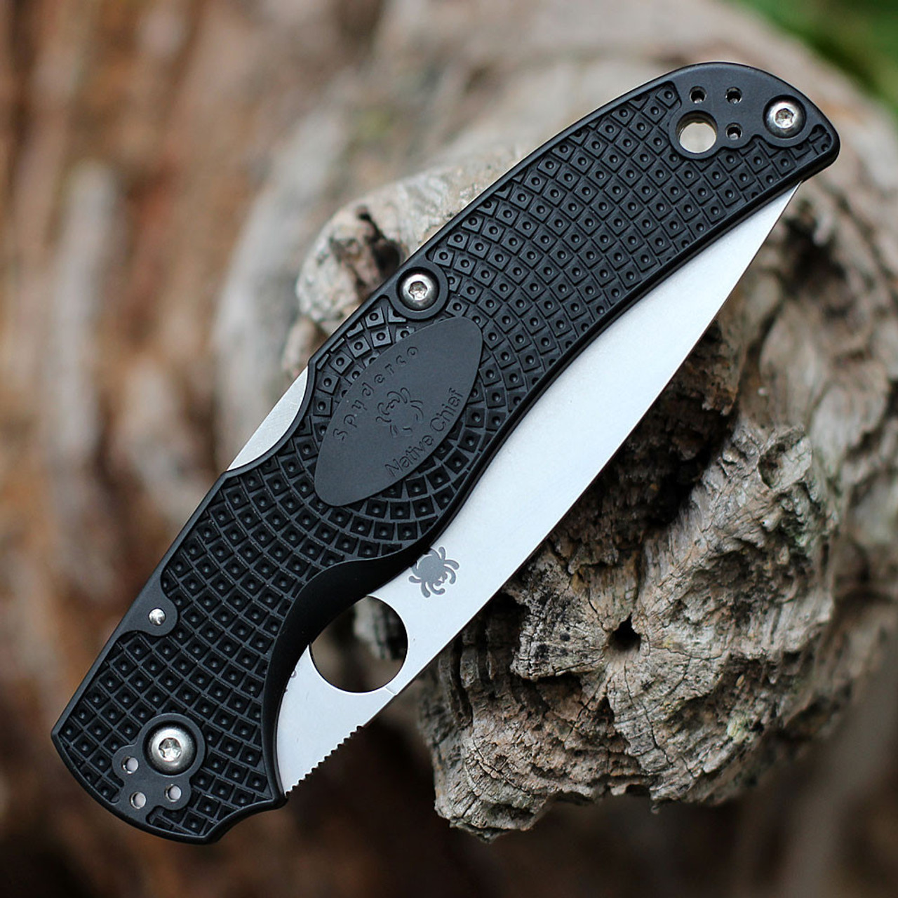 Spyderco Native Chief Lightweight C244PBK, 4.08" Satin CTS-BD1N Plain Blade, Black FRN Handle