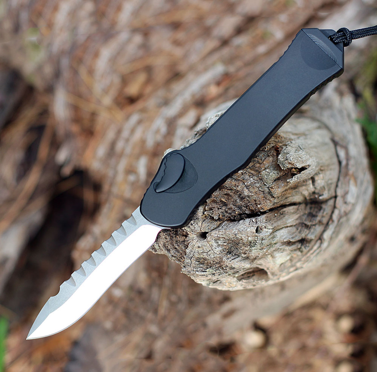 Heretic Knives Hydra OTF (H008-1A) 3.62" MagnaCut Drop Point Satin Plain Blade, Black Aluminum Handle, Silver Clip