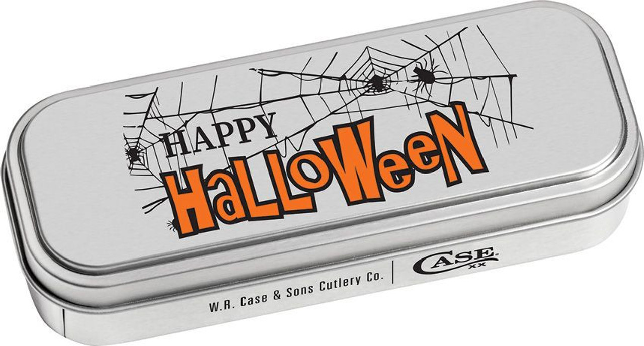 Case Russlock (10623) 2023 Halloween Spider and Web - Tru-Sharp Stainless Steel Clip Point Partially Serrated Blade, Black Black Synthetic Handle w/ Spider and Web Artwork (21953L SS)