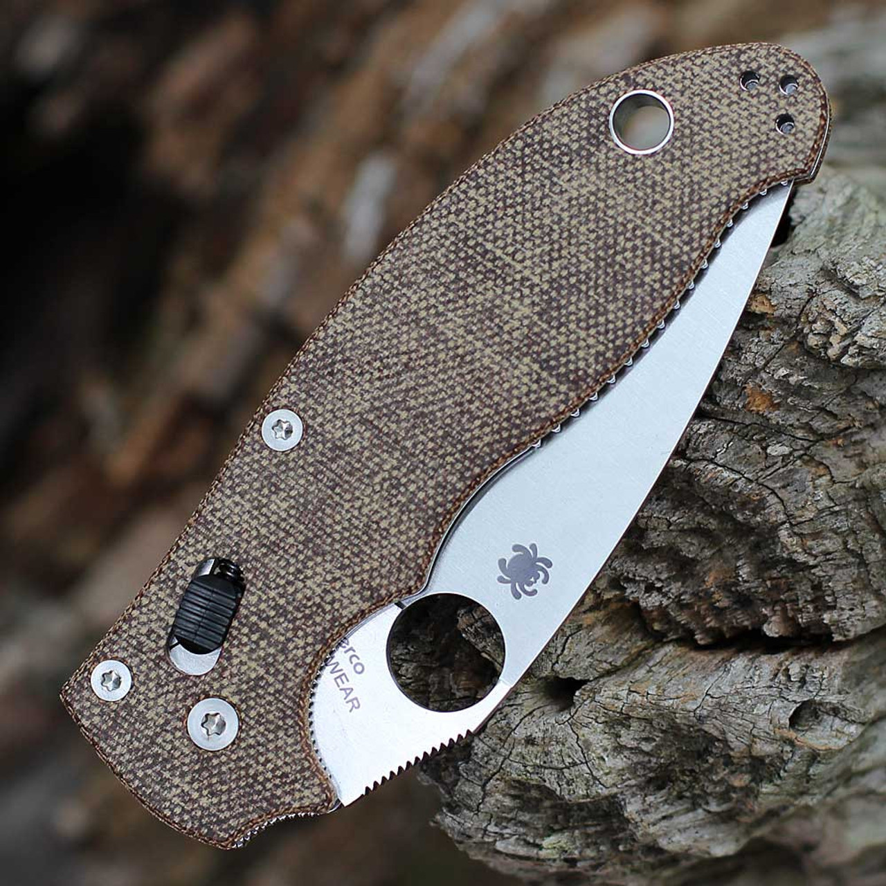 Spyderco Manix 2 C101MPCW2 - 3.37in Sanded Smooth CPM Cru-Wear Plain Blade, Brown Canvas Micarta Handle
