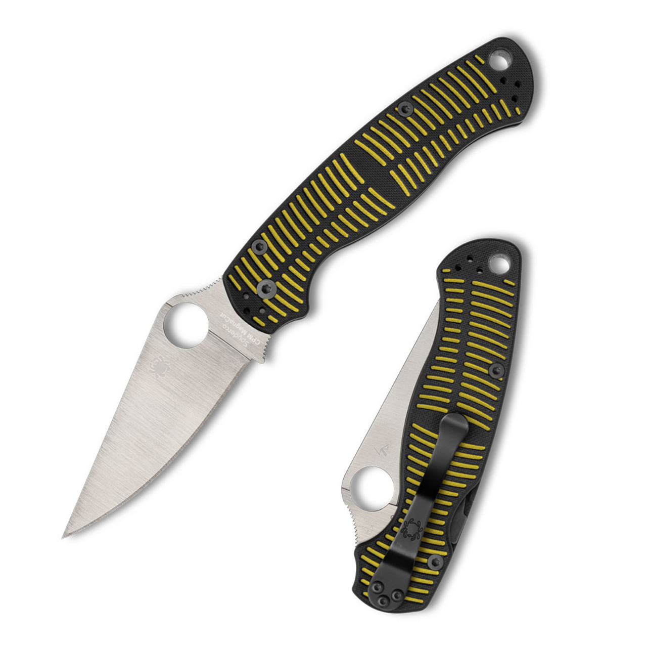 Spyderco Para Military 2 Salt (C81GBKYLMCP2) - 3.45" Satin CPM-MagnaCut Plain Blade, Yellow/Black Caribbean Bi-Directional Texture G-10 Handle