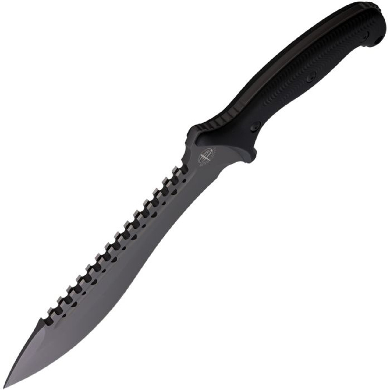 Begg Knives Bolo Fixed Blade Knife (BG025)- 8" Gray Titanium Coated AUS-10A Sawback Bolo Blade, Black Injection Molded Nylon Handle