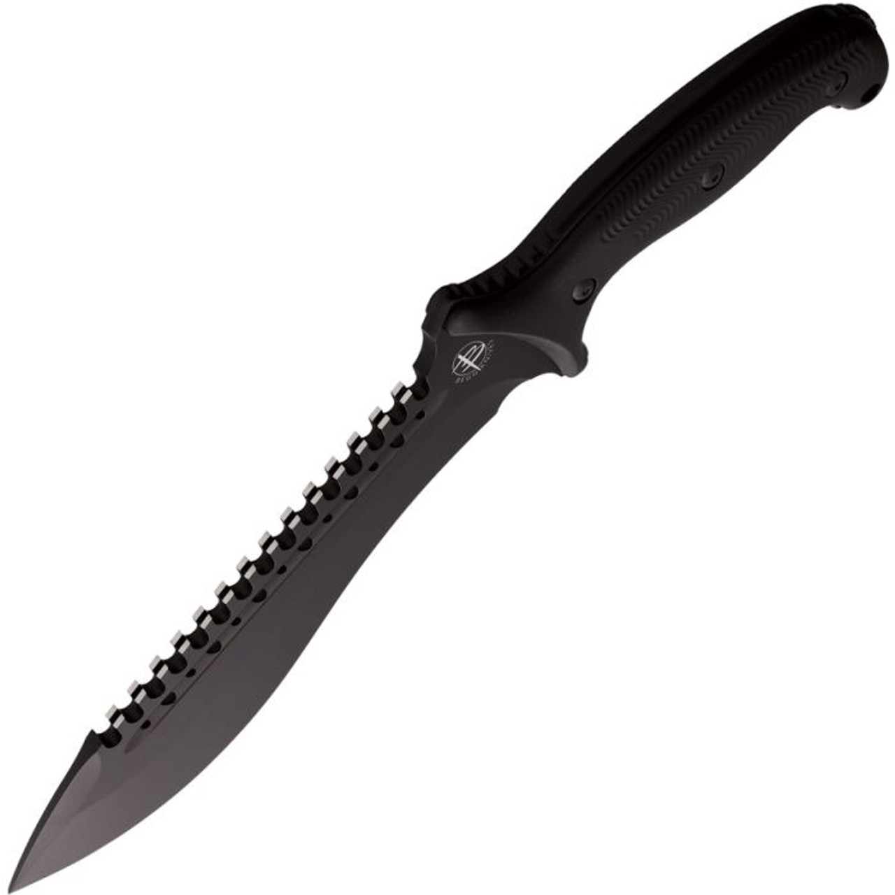 Begg Knives Bolo Fixed Blade Knife (BG024)- 8" Black Titanium Coated AUS-10A Sawback Bolo Blade, Black Injection Molded Nylon Handle