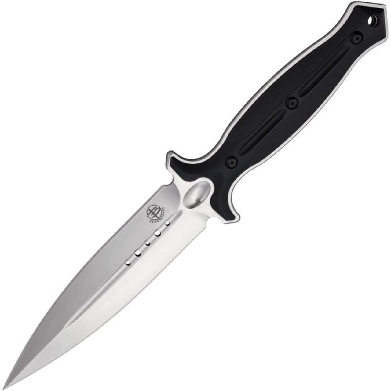Begg Knives Filoso Dagger Fixed Blade Knife (BG030)- 6" Satin 1095HC Dagger Blade, Black Injection Molded Nylon Handle