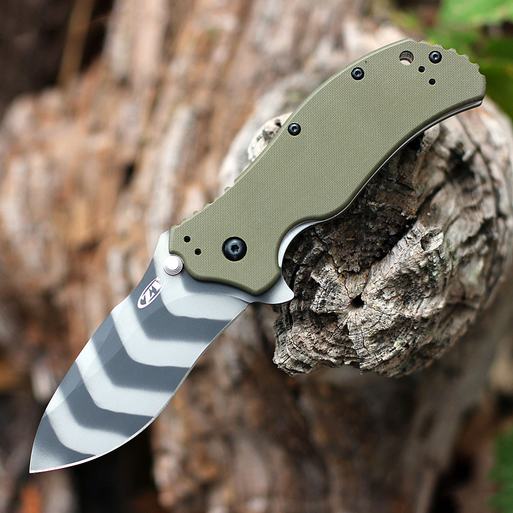 Zero Tolerance 0350 (ZT0350OLTS) 3.25" MagnaCut Camo Finished Drop Point Plain Blade, Textured OD Green G-10 Handle