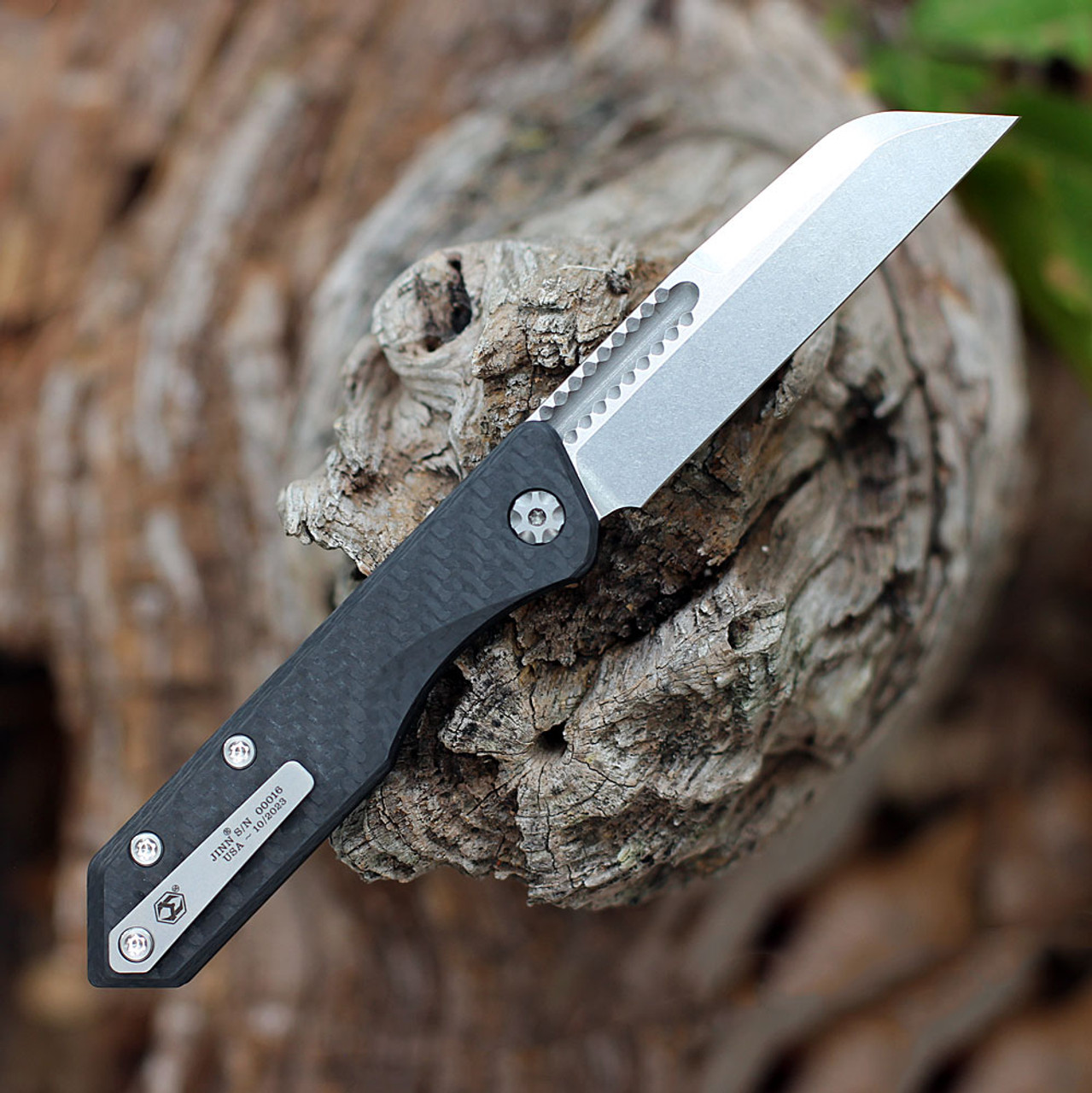 Heretic Knives Jinn Slip Joint Folder (H013-2A-CF) - 3.0" Stonewash CPM-MagnaCut Wharncliffe Blade PlainEdge, Carbon Fiber Handle with Stainless Hardware
