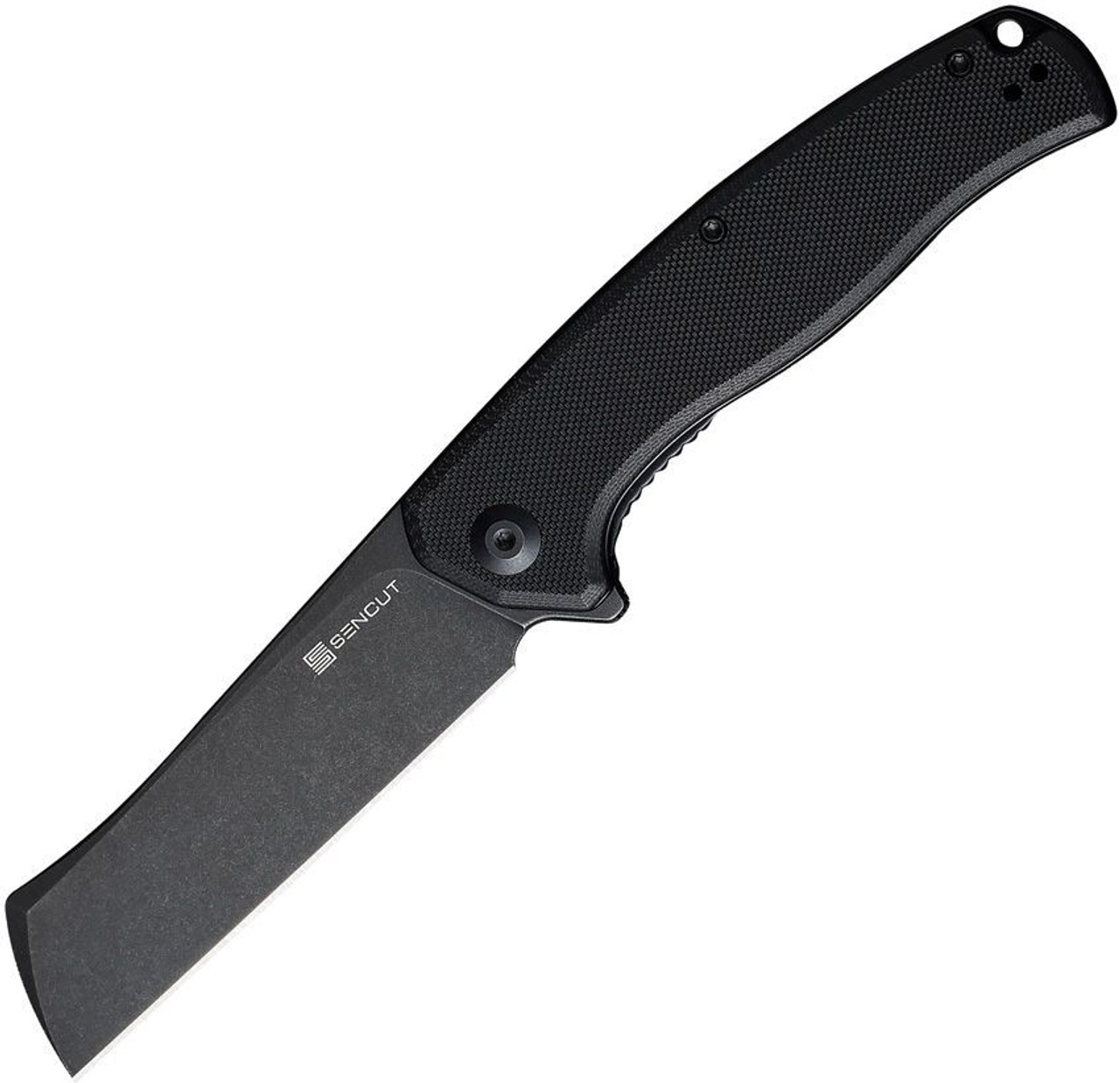 Sencut Traxler (S20057C) 3.49" 9Cr18MoV Sheepsfoot Black Stonewash Plain Blade, Black G-10 Handle