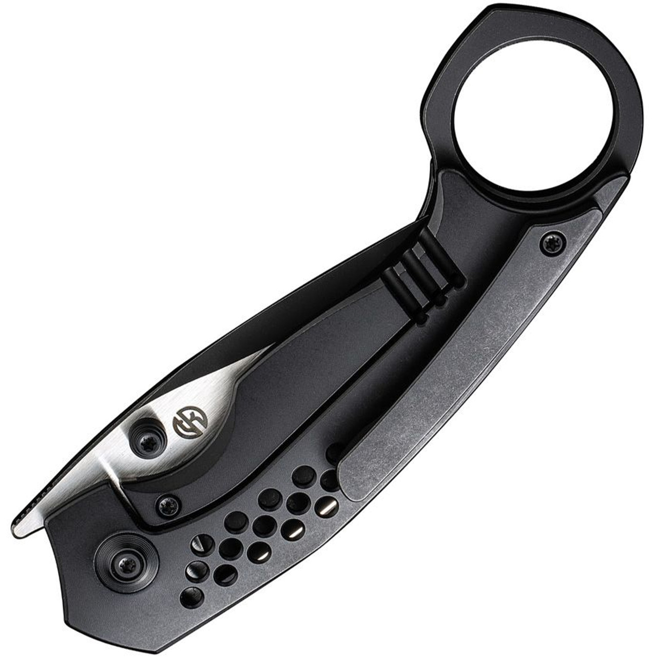 We Knife Co. Envisage (WE220132) 2.42" CPM-20CV Two Tones Black and Satin Drop Point Plain Blade, Black Titanium Handle, Finger Ring