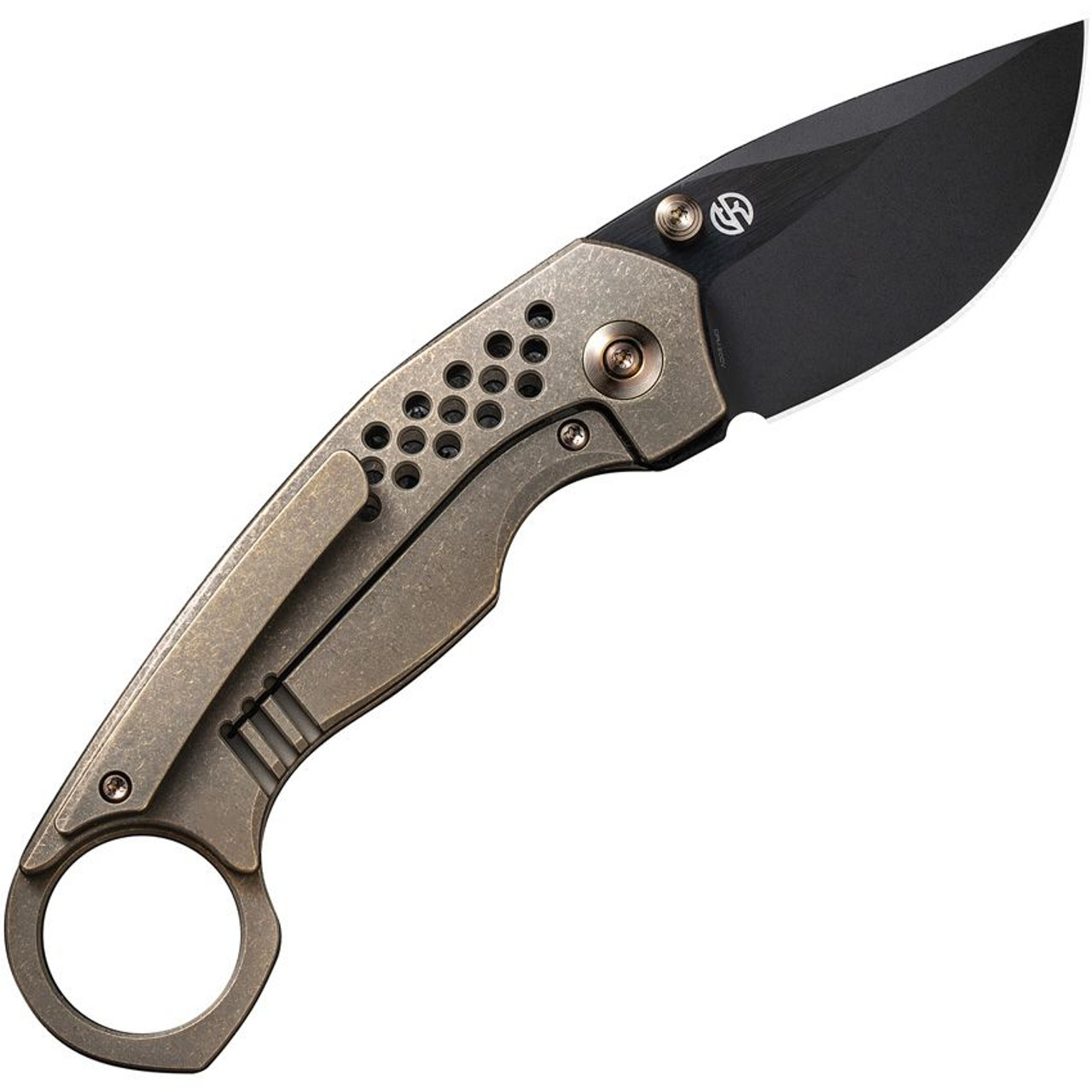 We Knife Co. Envisage (WE220133) 2.42" CPM-20CV Black Drop Point Plain Blade, Bronze Stonewash Titanium Handle, Finger Ring