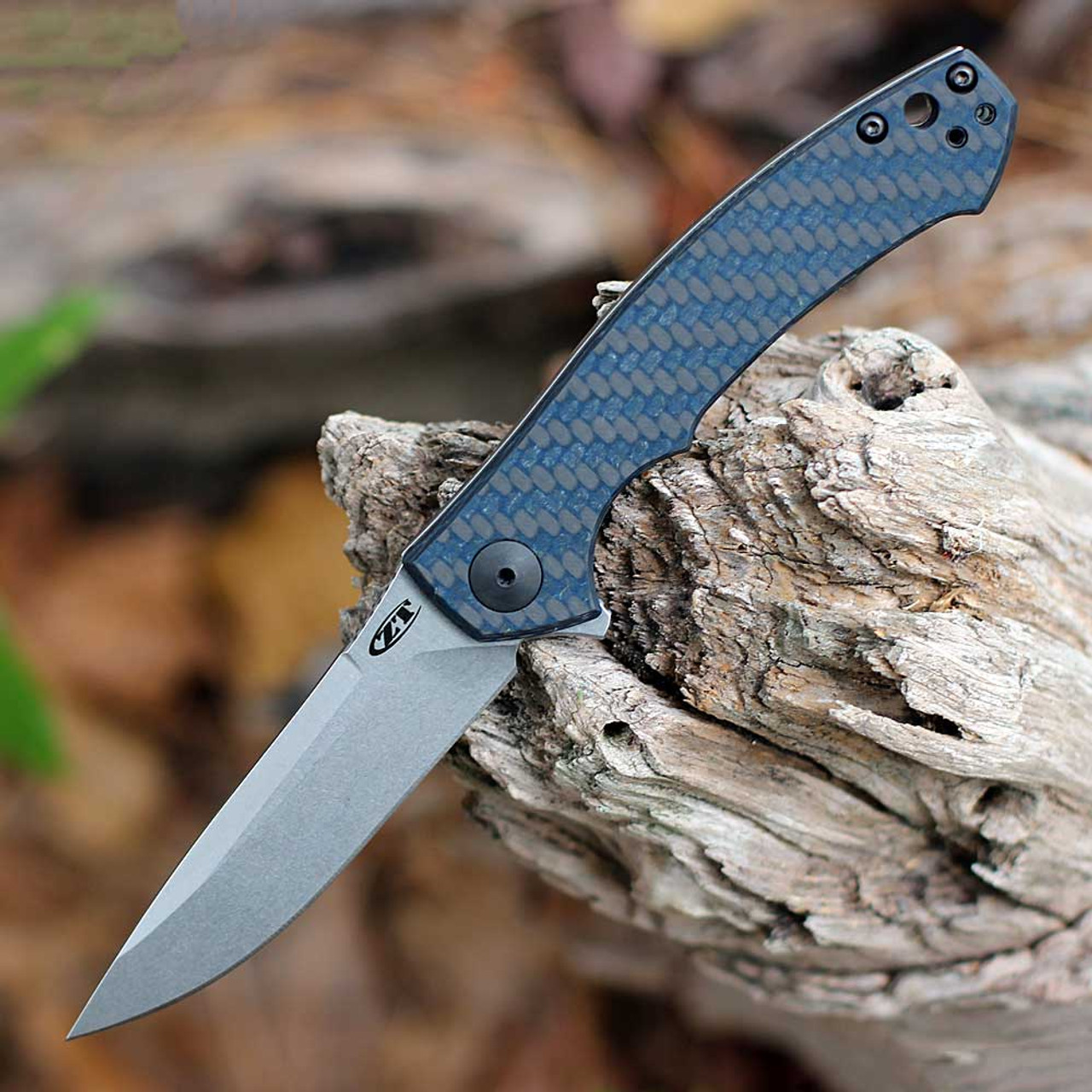 Zero Tolerance Small Sinkevich (ZT0450BLUCF) 3.25" MagnaCut Drop Point Plain Blade, Blue Carbn Fiber Handle