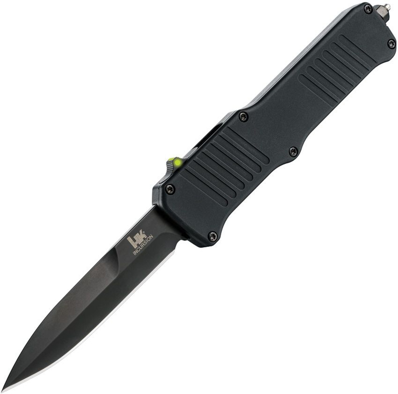 HK Incursion Double Action Out the Front Automatic (HK54095) 3.875" Black PVD Coated 154CM Bayonet Plain Blade, Black Aluminum Handle, Tritium Trigger