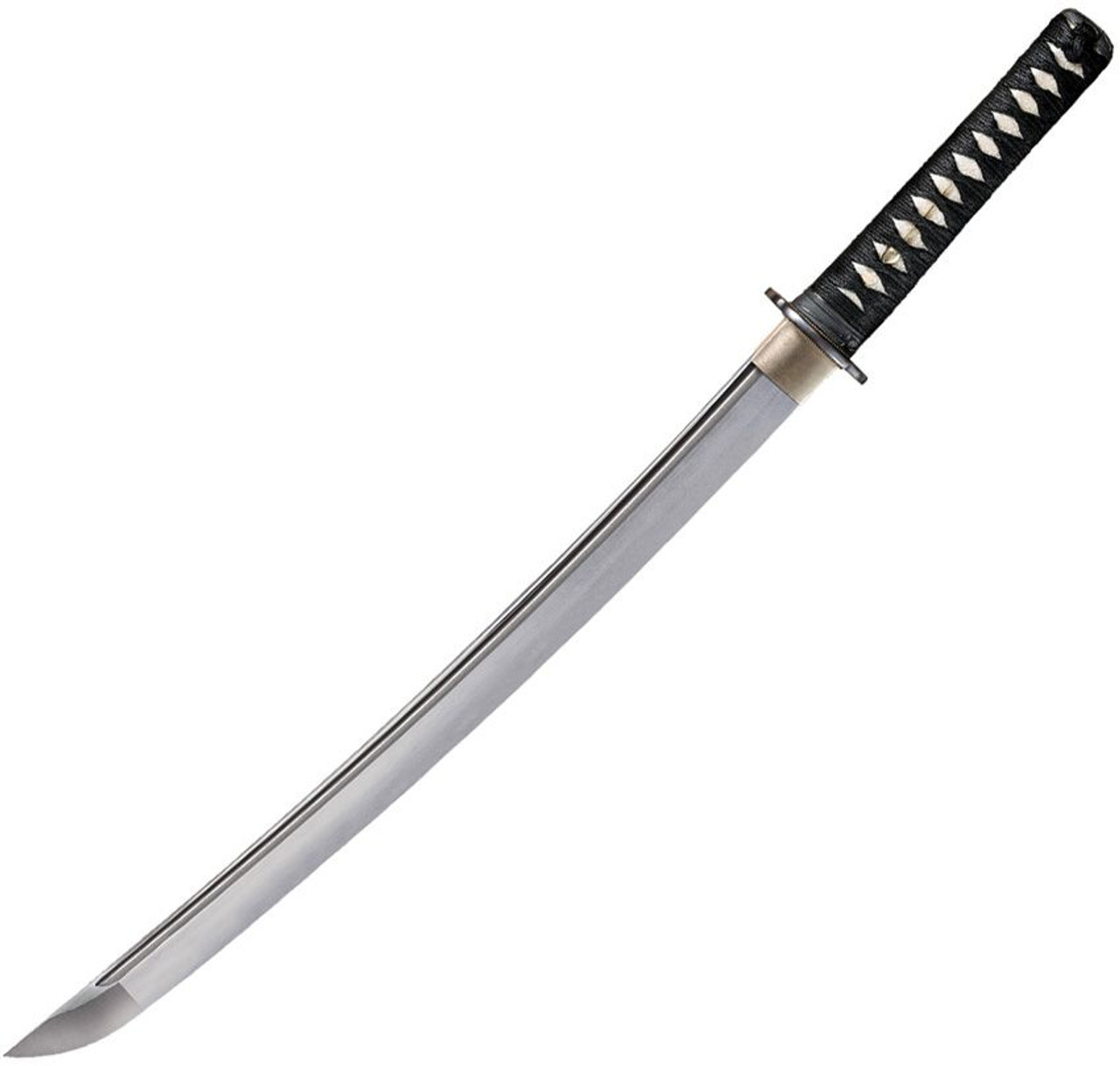 Cold Steel Wakizashi Warrior Series Sword (CS88BWW) 21" 1060 Satin Plain Standard Blade, Ray Skin Handle with Black Nylon Braid and Brass Menuki, Black Lacquered Wood Scabbard