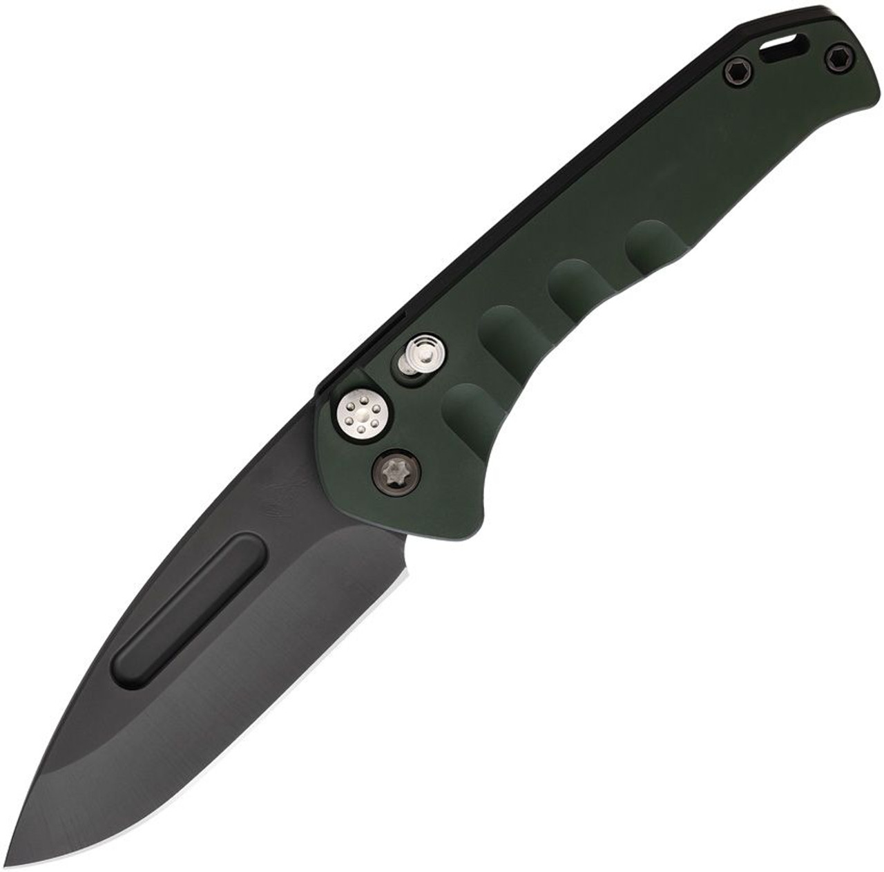 Medford Knives Praetorian Swift Auto (MD206SPD40AG) 3.38" CPM S35VN Black PVD Coated Drop Point Plain Blade, Green PVD Coated Titanium Handle